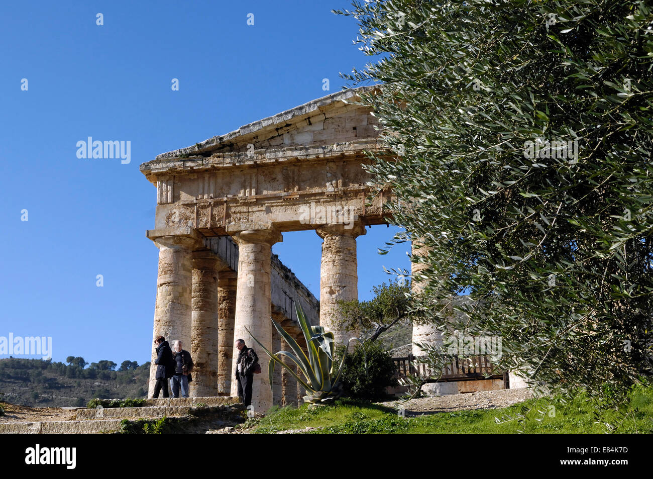 Gli antichi greci dorico Ellenica le rovine del tempio di Segesta fondata da Enea degli Elimi. Date da 426 BC Foto Stock