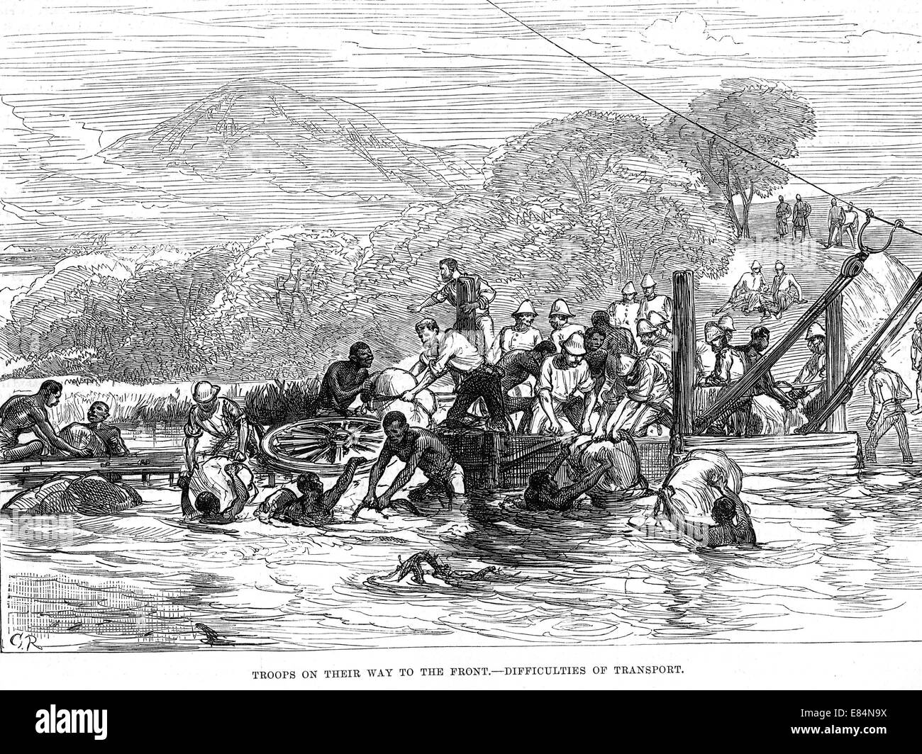 Guerra ZULU 1879 le truppe britanniche di rendere un fiume che attraversa dal Illustrated London News 12 aprile 1879 Foto Stock