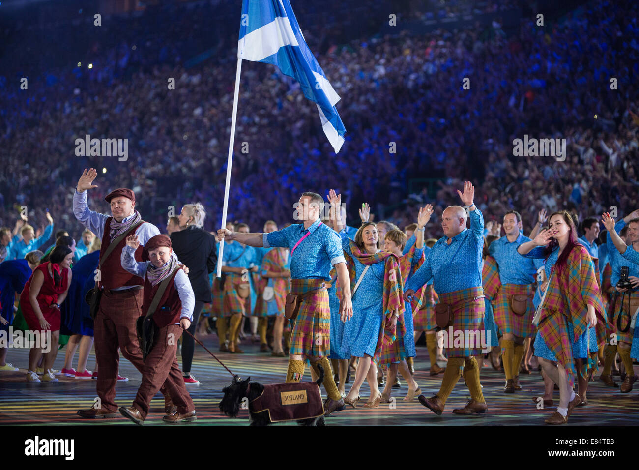 Cerimonia di apertura del Glasgow 2014 Giochi del Commonwealth, al Celtic Park, Glasgow, Scotland, Regno Unito. Foto Stock