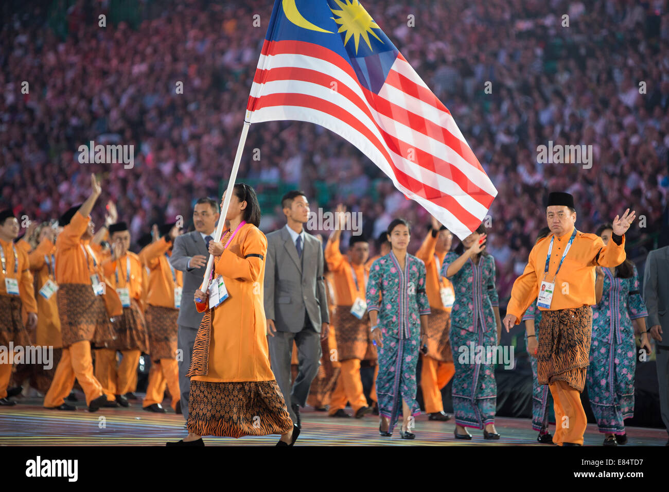 Cerimonia di apertura del Glasgow 2014 Giochi del Commonwealth, al Celtic Park, Glasgow, Scotland, Regno Unito. Foto Stock