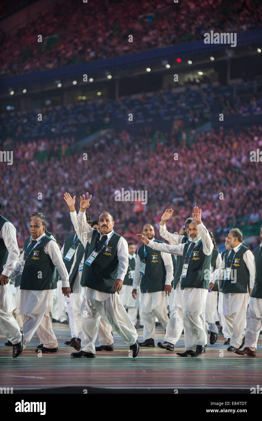 Cerimonia di apertura del Glasgow 2014 Giochi del Commonwealth, al Celtic Park, Glasgow, Scotland, Regno Unito. Foto Stock