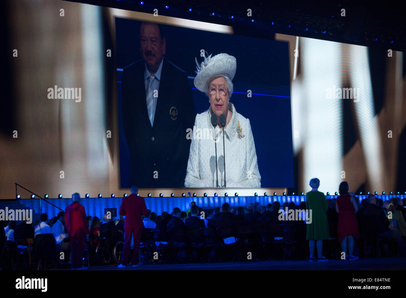 Cerimonia di apertura del Glasgow 2014 Giochi del Commonwealth, al Celtic Park, Glasgow, Scotland, Regno Unito. Foto Stock
