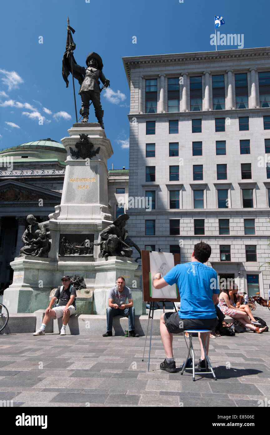 Artista facendo uno schizzo della statua di Paul de Chomedey sieur de Maisonneuve, fondatore di Montreal. Foto Stock