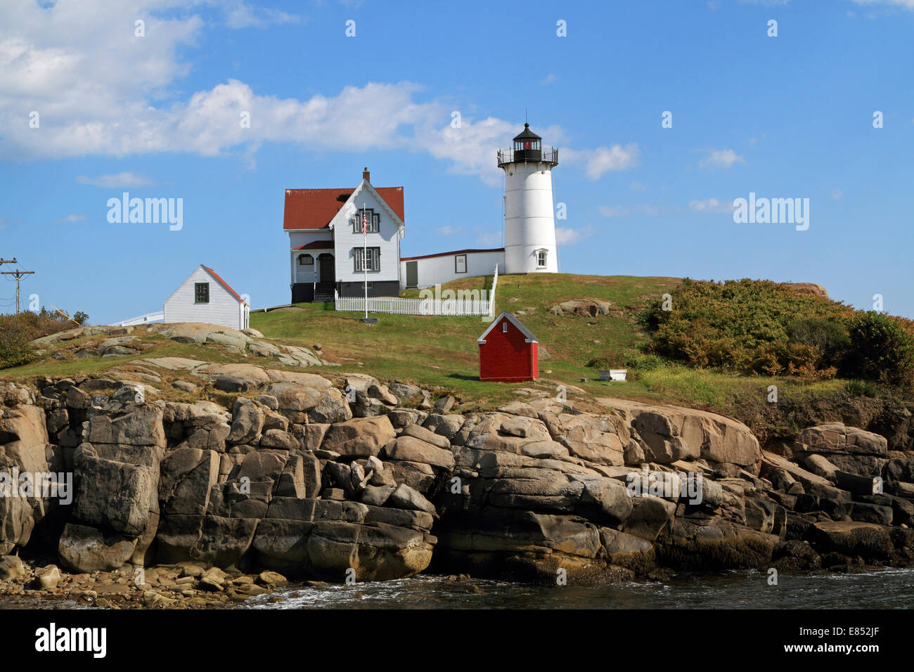 Cape Neddick faro anche chiamato Nubble Luce, York Maine, Stati Uniti d'America Foto Stock