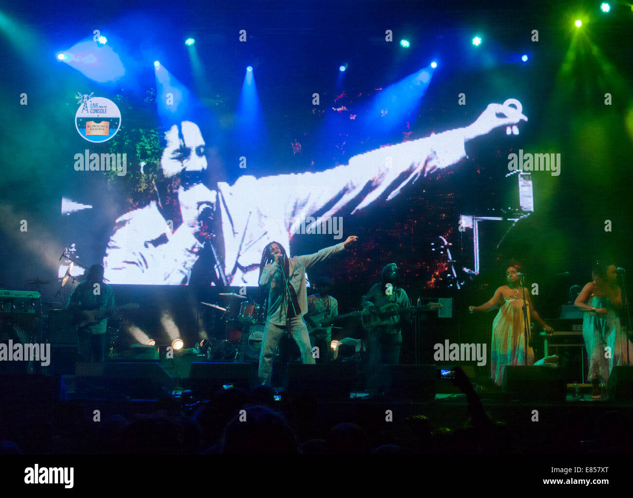 Julian Marley effettuando in corrispondenza di un festival di musica in Goa in India Foto Stock