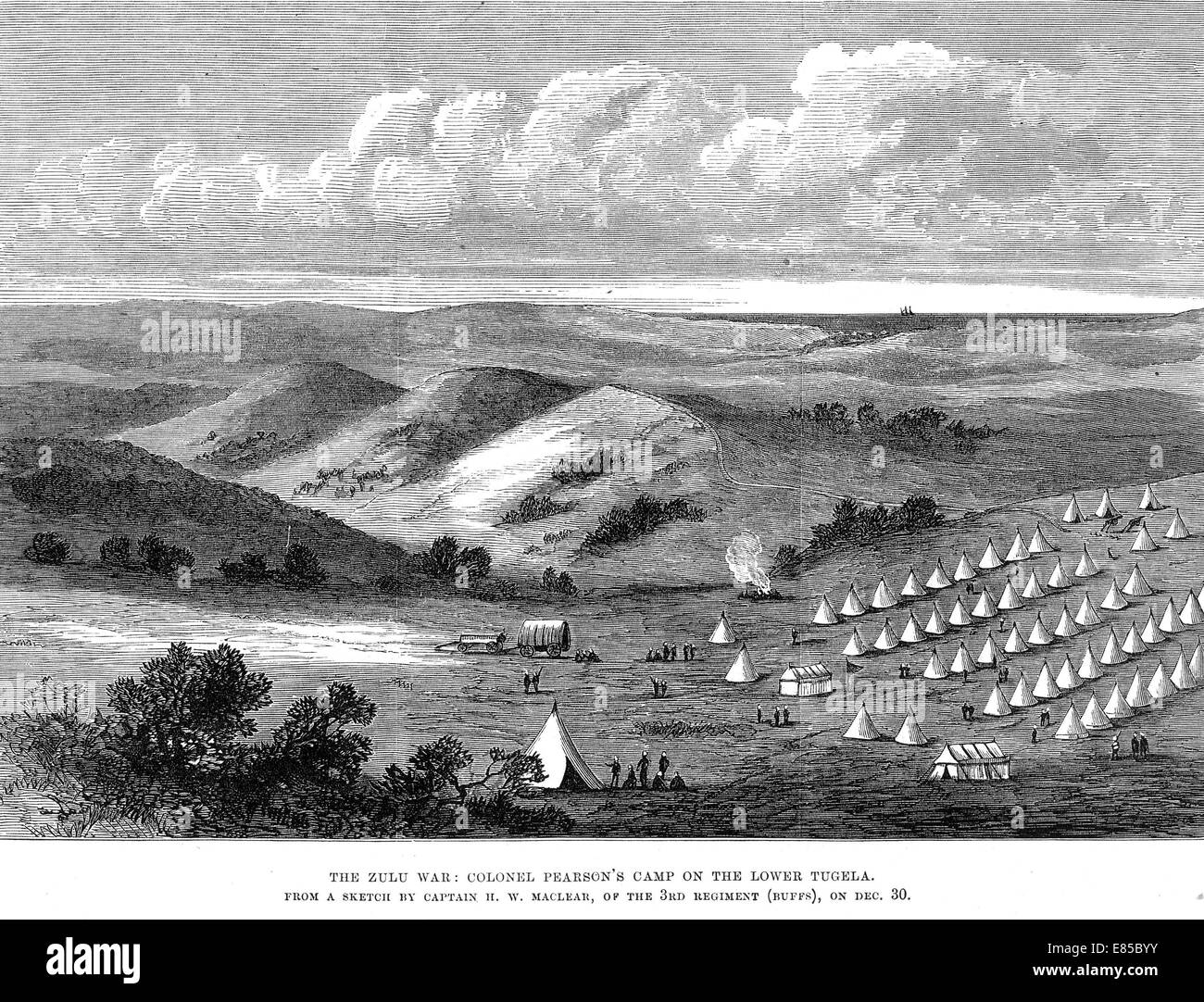 Guerra ZULU 1879 Colonnello Sir Charles Pearson's camp sul Tugela inferiore al 20 dicembre 1878 Foto Stock