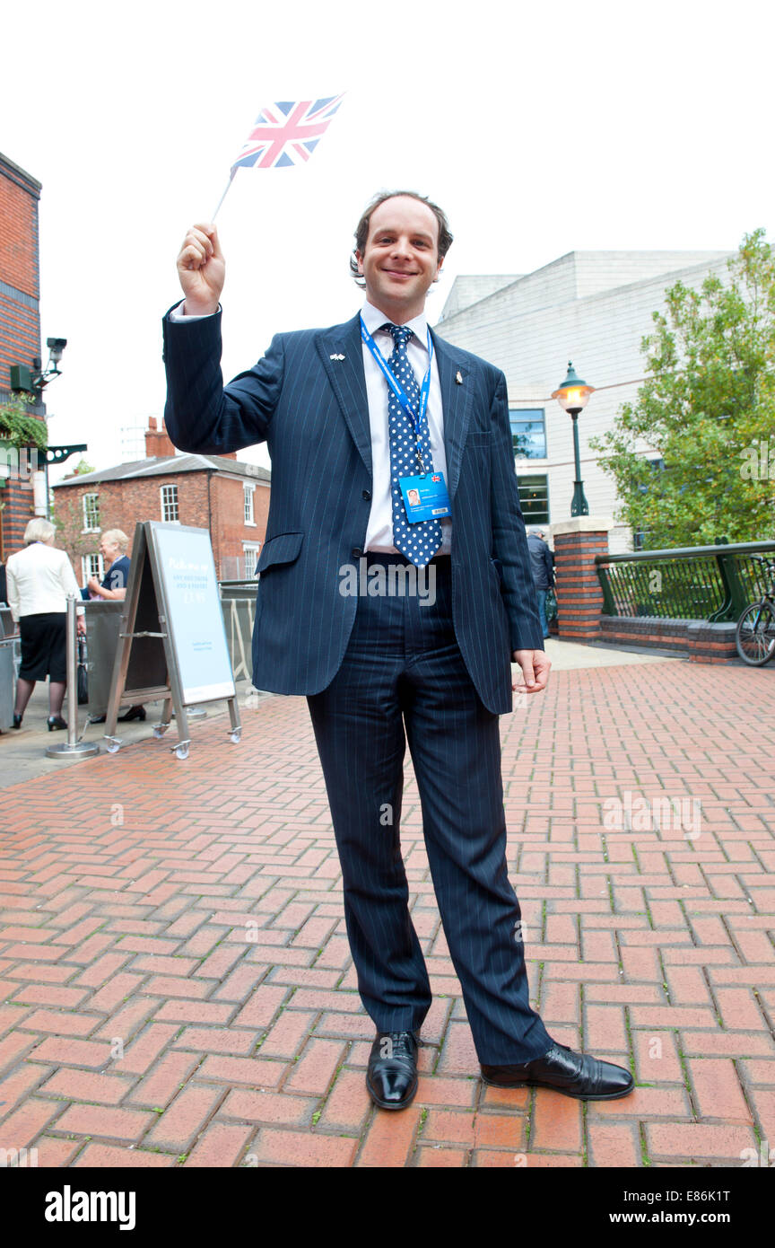 Birmingham, West Midlands, Regno Unito. 1 Ottobre, 2014. Huw Bell potenziali candidati parlamentari per il Nord Est Fife è visto l'ultimo giorno del congresso del partito conservatore. Graham M. Lawrence/Alamy Live News. Foto Stock
