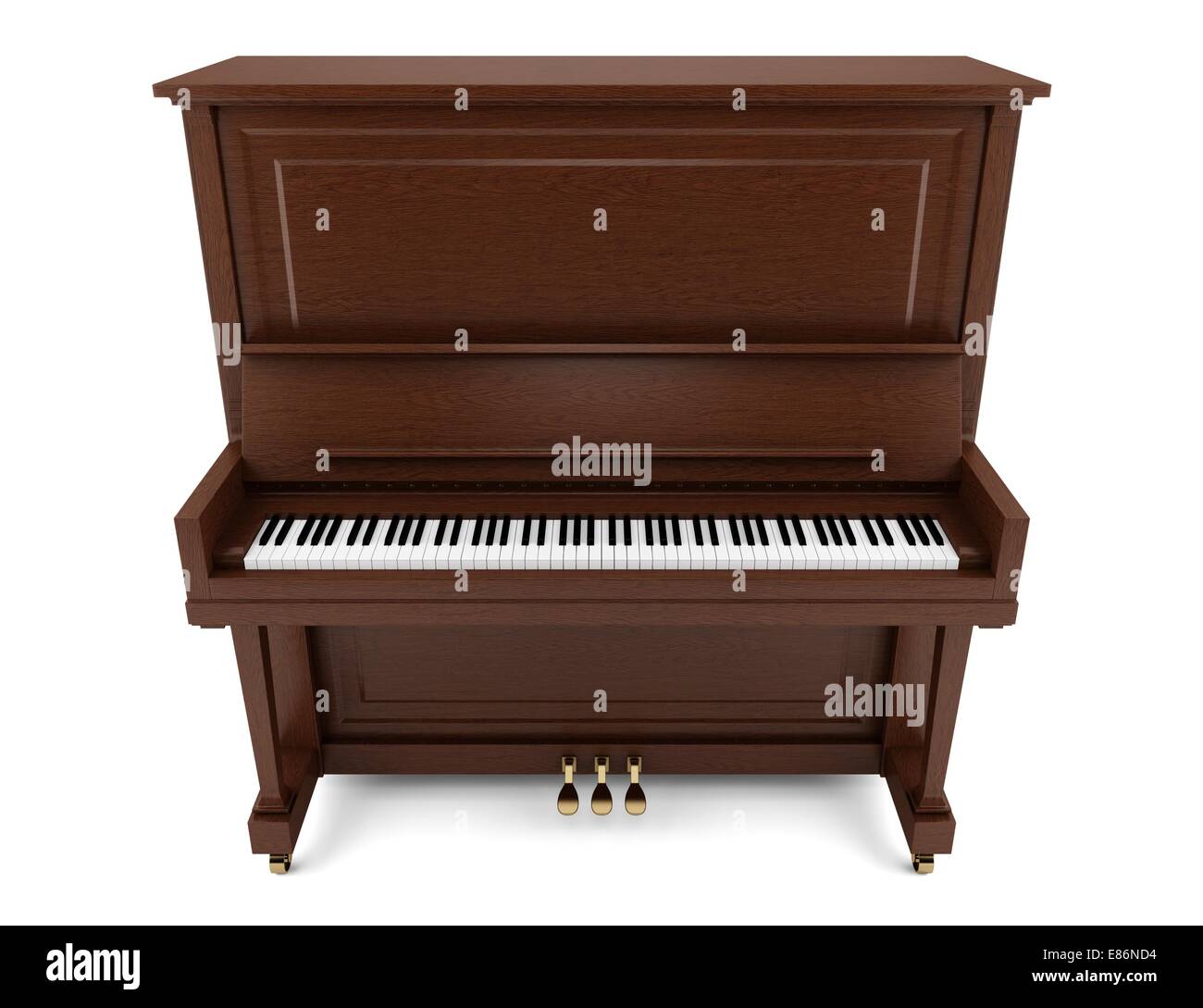 Brown pianoforte verticale isolato su sfondo bianco Foto Stock