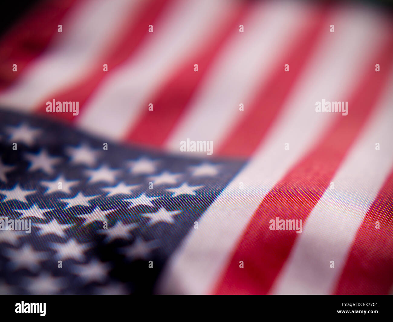 Abstract vista macro della bandiera americana con profondità di campo ridotta. Foto Stock