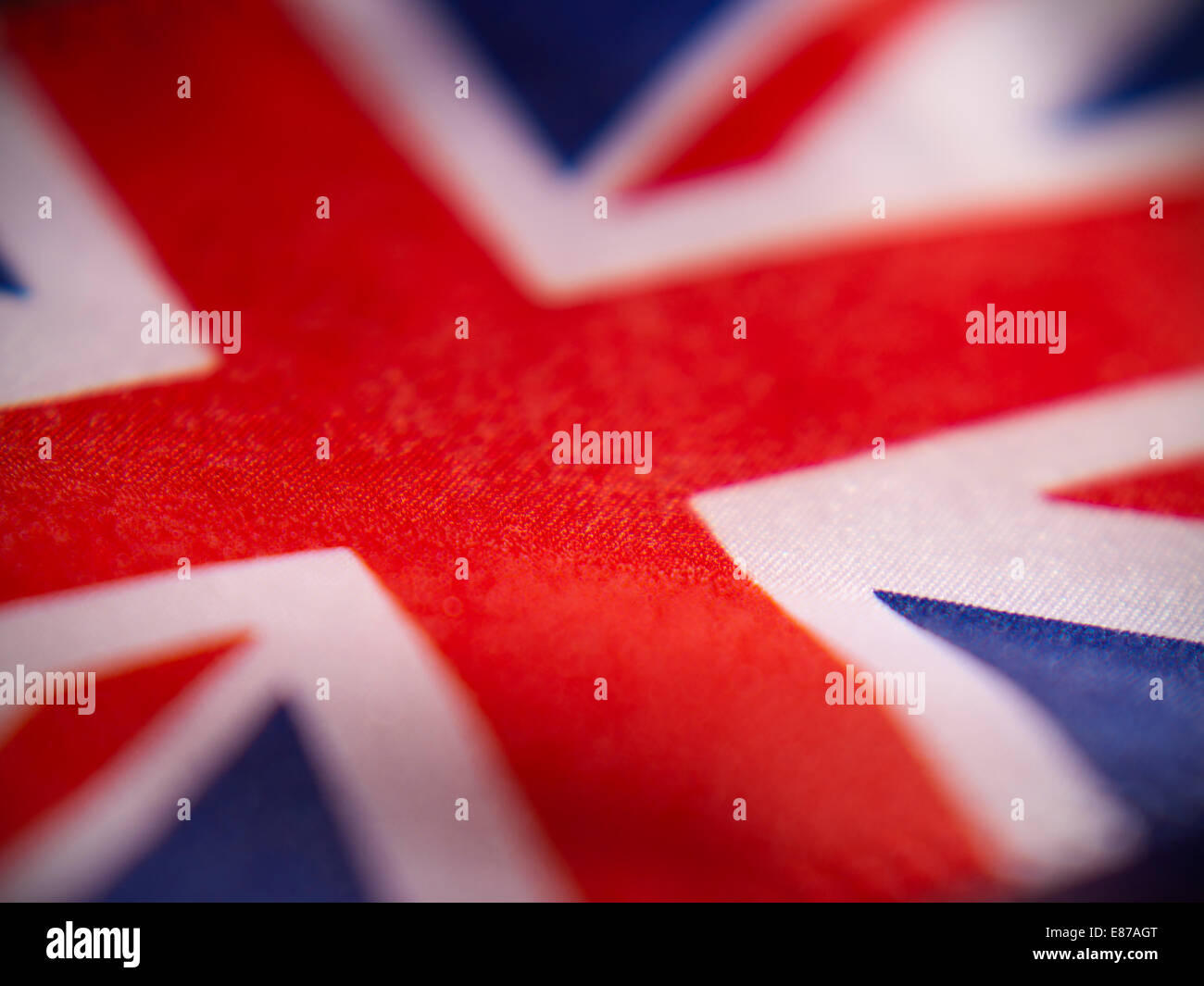 Abstract vista macro del Regno Unito bandiera con profondità di campo ridotta. Foto Stock