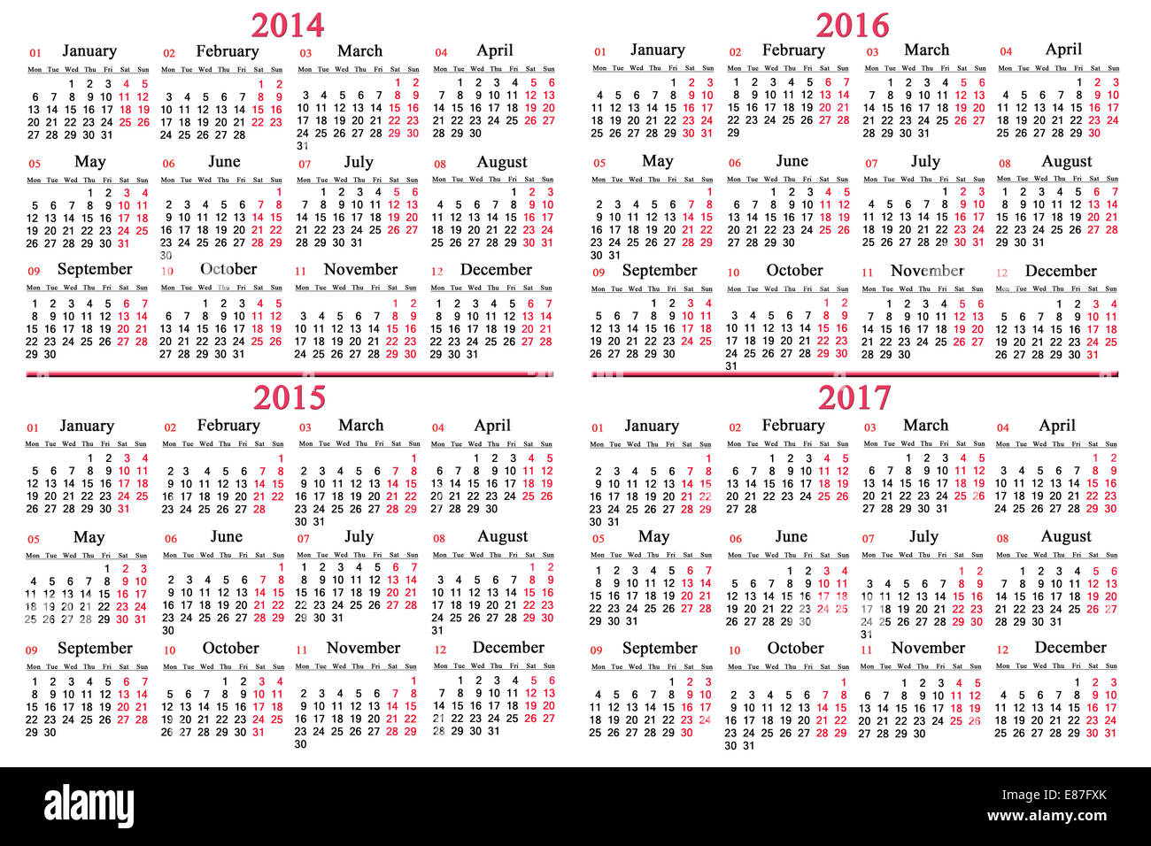 Al solito Calendario di Office per 2014 - 2017 anni Foto Stock
