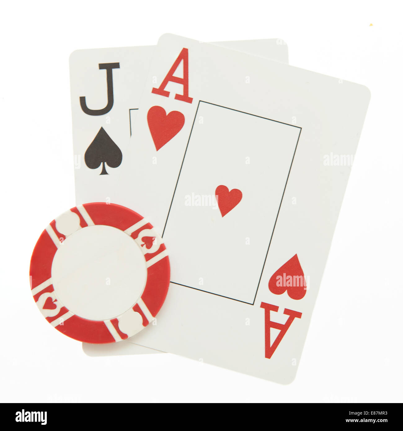 Mano di blackjack con chip casino Foto Stock