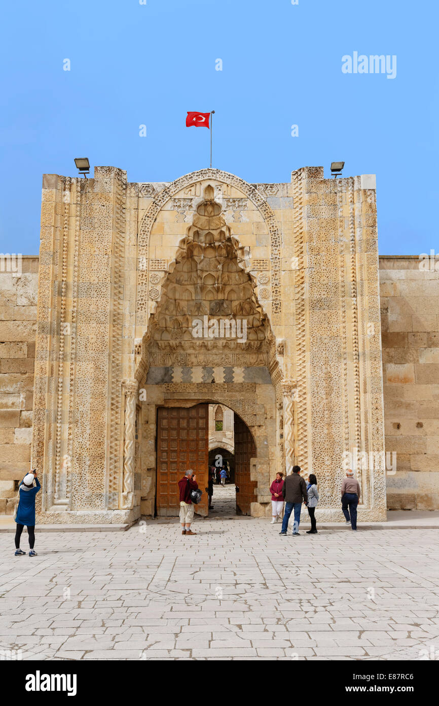 Portale principale, Seljuk Sultan Han Caravanserai, Sultanhanı Kervansaray, Via della Seta, provincia di Aksaray, Anatolia Centrale Regione Foto Stock
