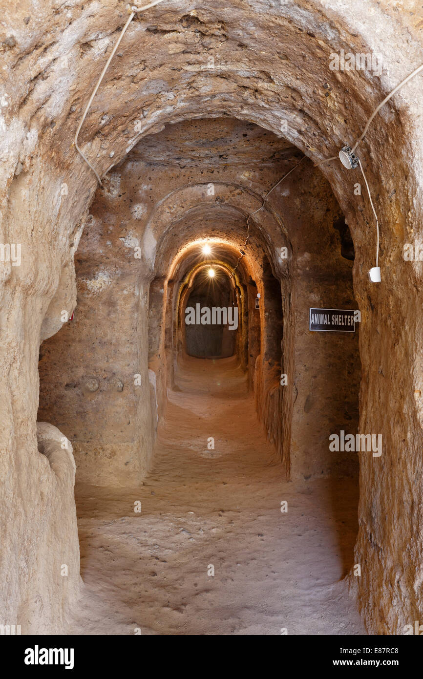 Gaziemir città sotterranea, Gaziemir Yeralti Sehri, vicino Güzelyurt, provincia di Aksaray, Cappadocia, Anatolia Centrale Regione Foto Stock