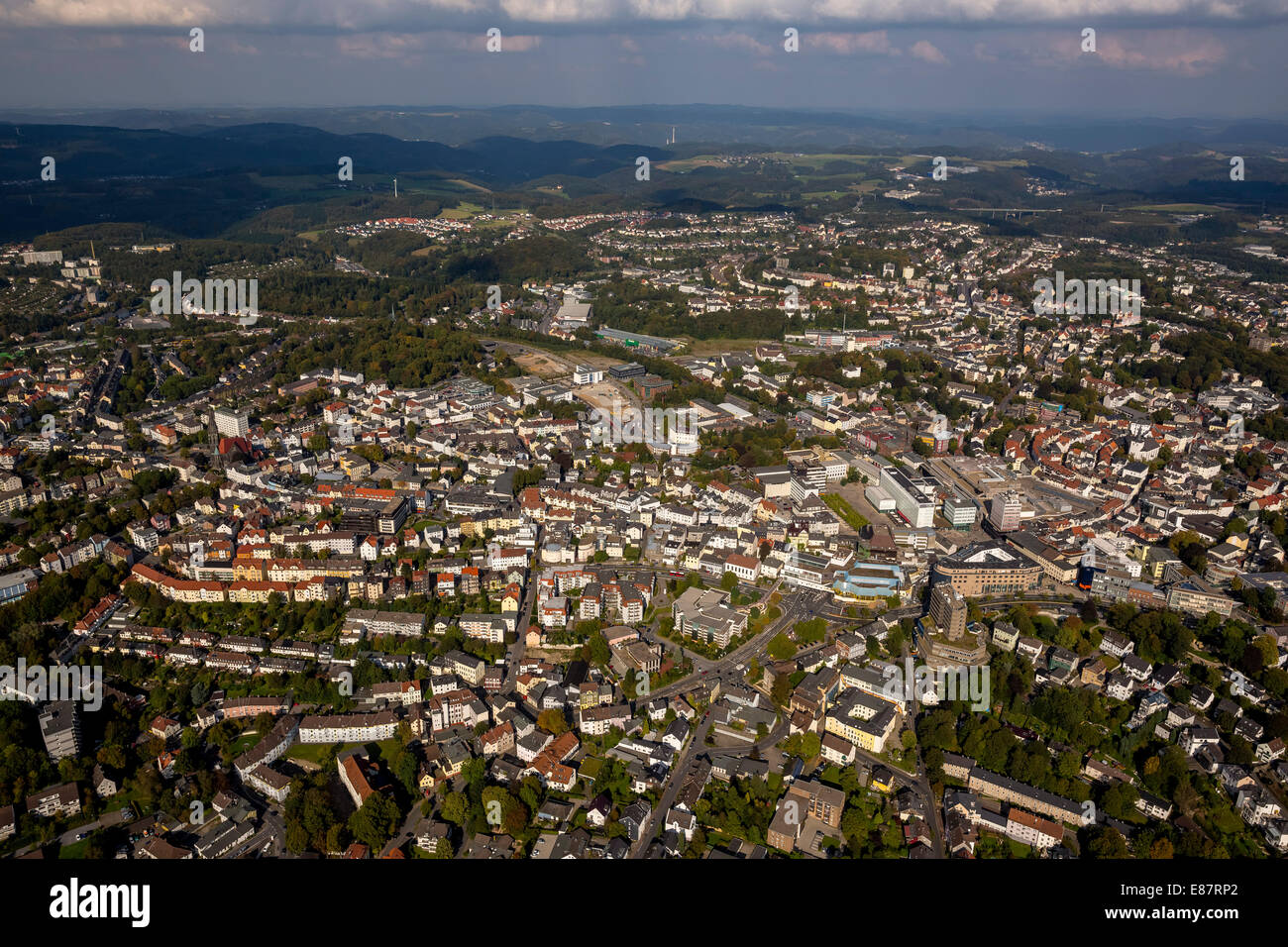 Vista aerea, Lüdenscheid, Renania settentrionale-Vestfalia, Germania Foto Stock