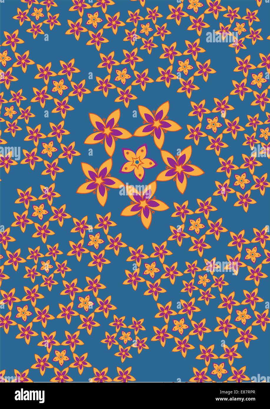 Illustrazione Vettoriale fo funky fiori pattern astratti su sfondo blu Illustrazione Vettoriale