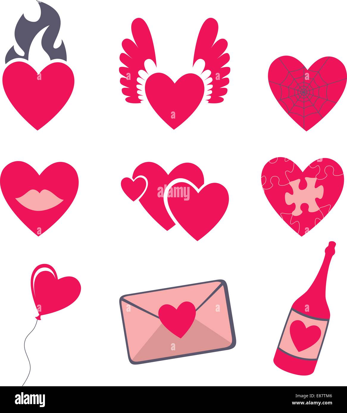 Illustrazione Vettoriale di amore icone. Ideale per le schede Valetine decorazione Illustrazione Vettoriale