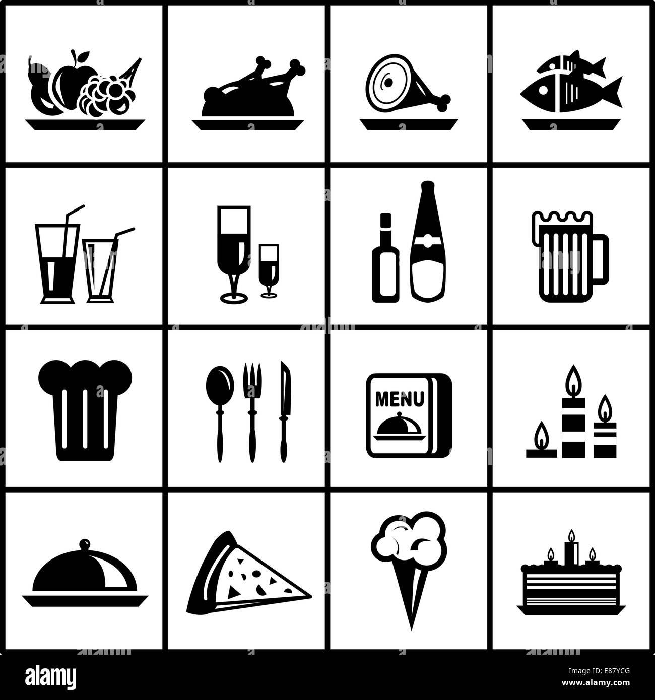 Il ristorante del vettore nero alimentare icona impostare Illustrazione Vettoriale