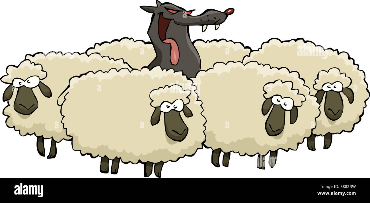 Un lupo in allevamento ovino illustrazione vettoriale Illustrazione Vettoriale