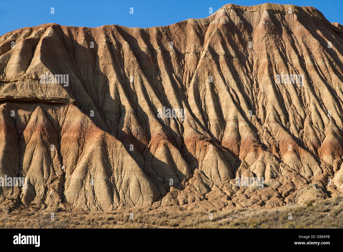 Argilla erosa formazioni in Bardenas Reales, Navarra, Spagna. Foto Stock