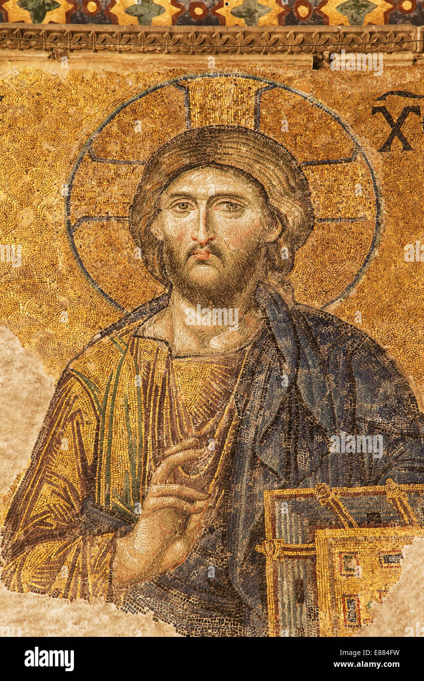 Gesù nella Deesis mosaico di Hagia Sophia, Istanbul, Turchia. Foto Stock