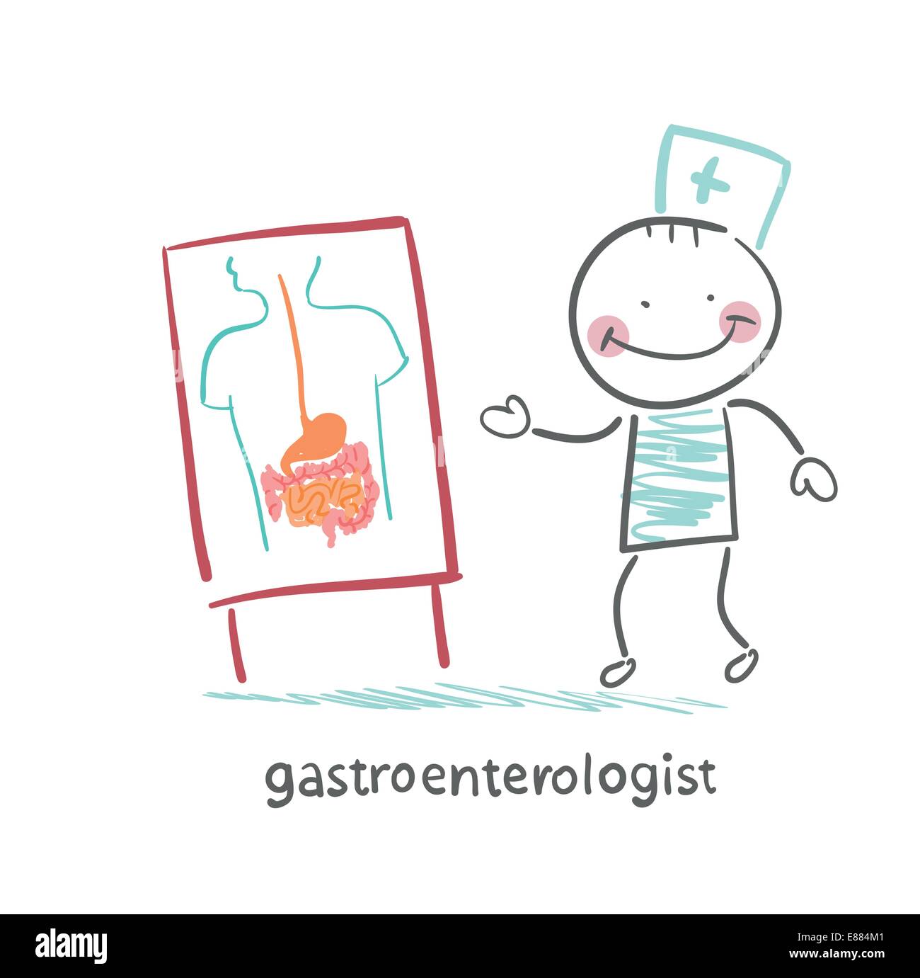 Gastroenterologo mostra la presentazione della malattia Illustrazione Vettoriale