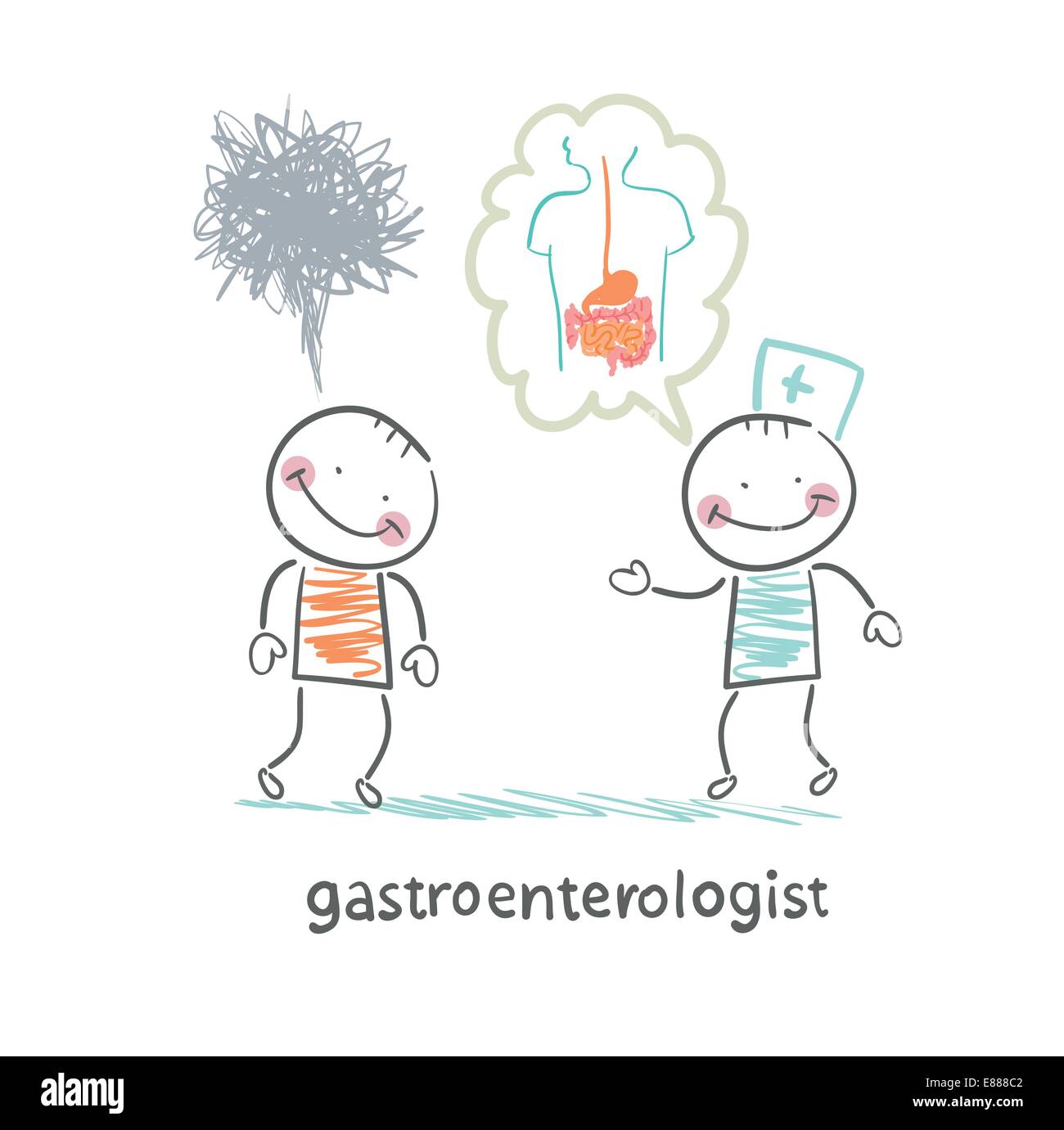 Gastroenterologo dice al paziente circa la malattia Illustrazione Vettoriale