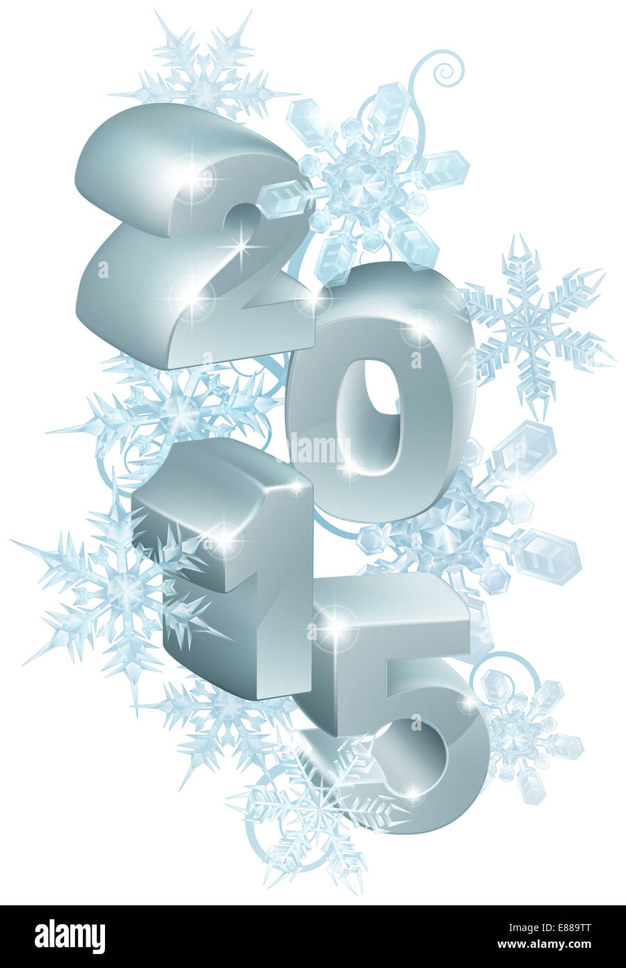 2015 Anno Nuovo o decorazioni di Natale lettura 2015 con i fiocchi di neve elemento di design Foto Stock