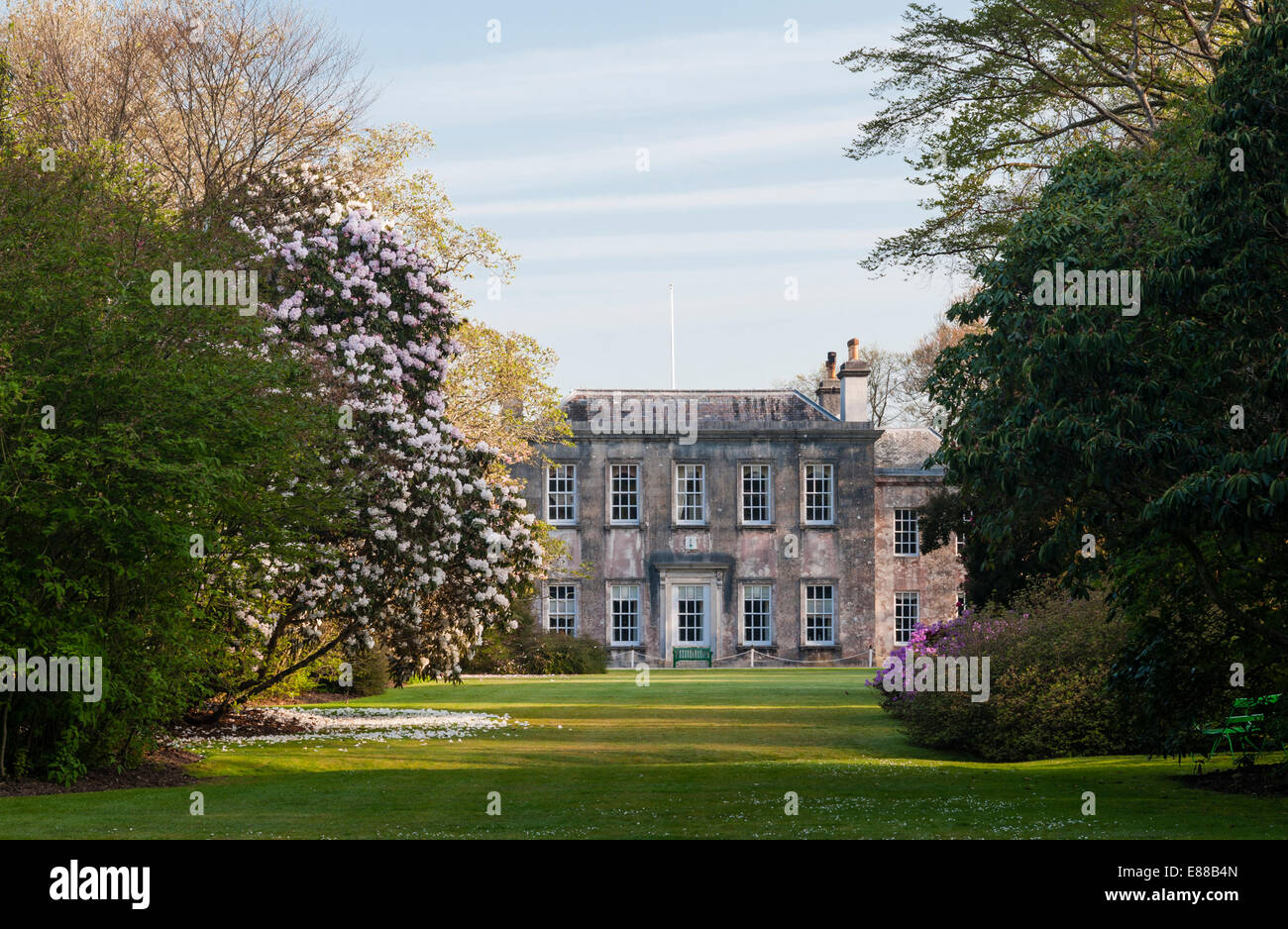 Trewithen gardens, Truro, Cornwall, Regno Unito. La casa è stata ricostruita nel 1738 Foto Stock