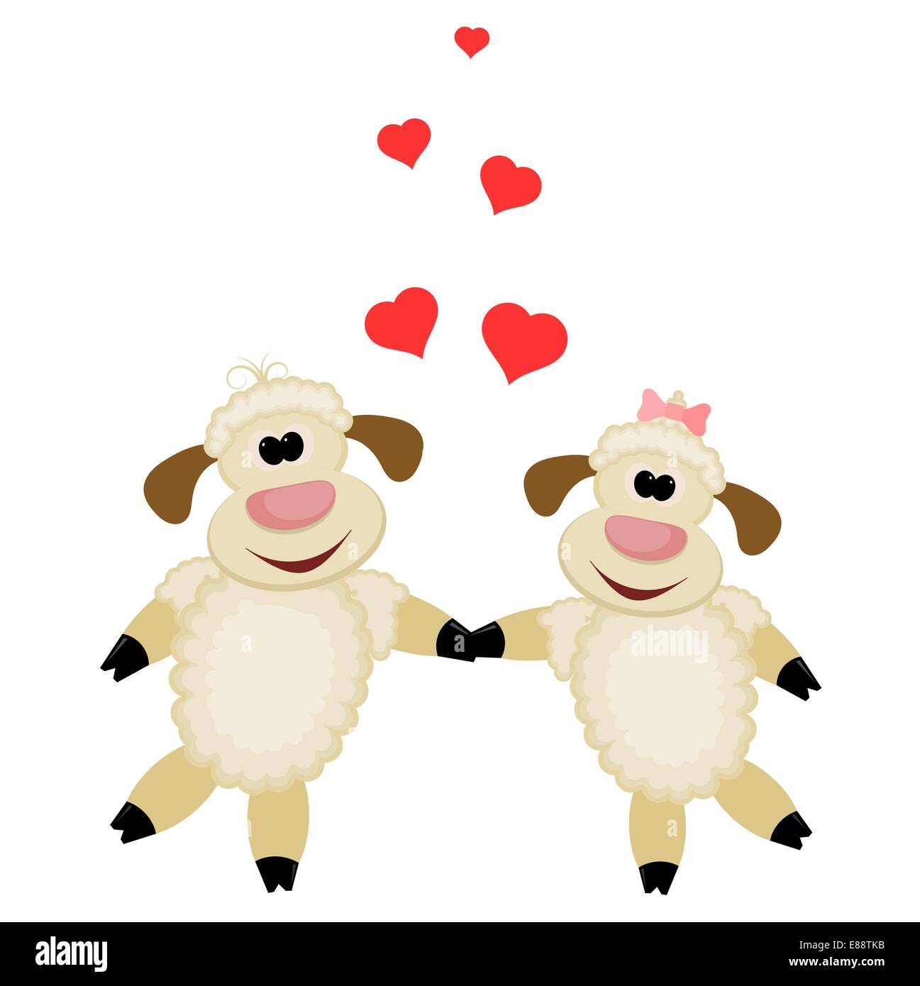 Due simpatici gli amanti di agnello su sfondo bianco Illustrazione Vettoriale