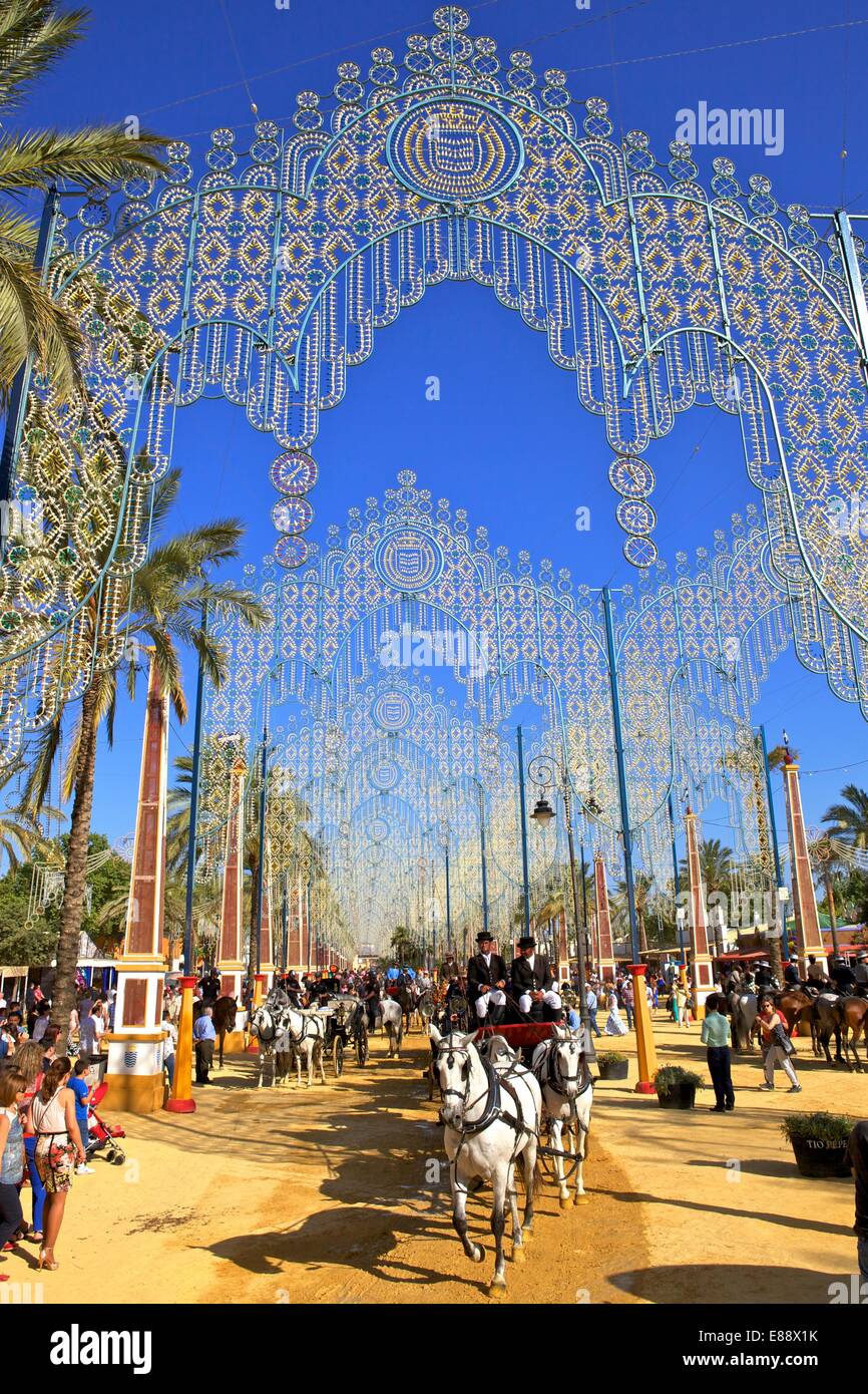 Cavallo e Carrozza, annuale Fiera Cavalli, Jerez de la Frontera, la provincia di Cadiz Cadice, Andalusia, Spagna, Europa Foto Stock