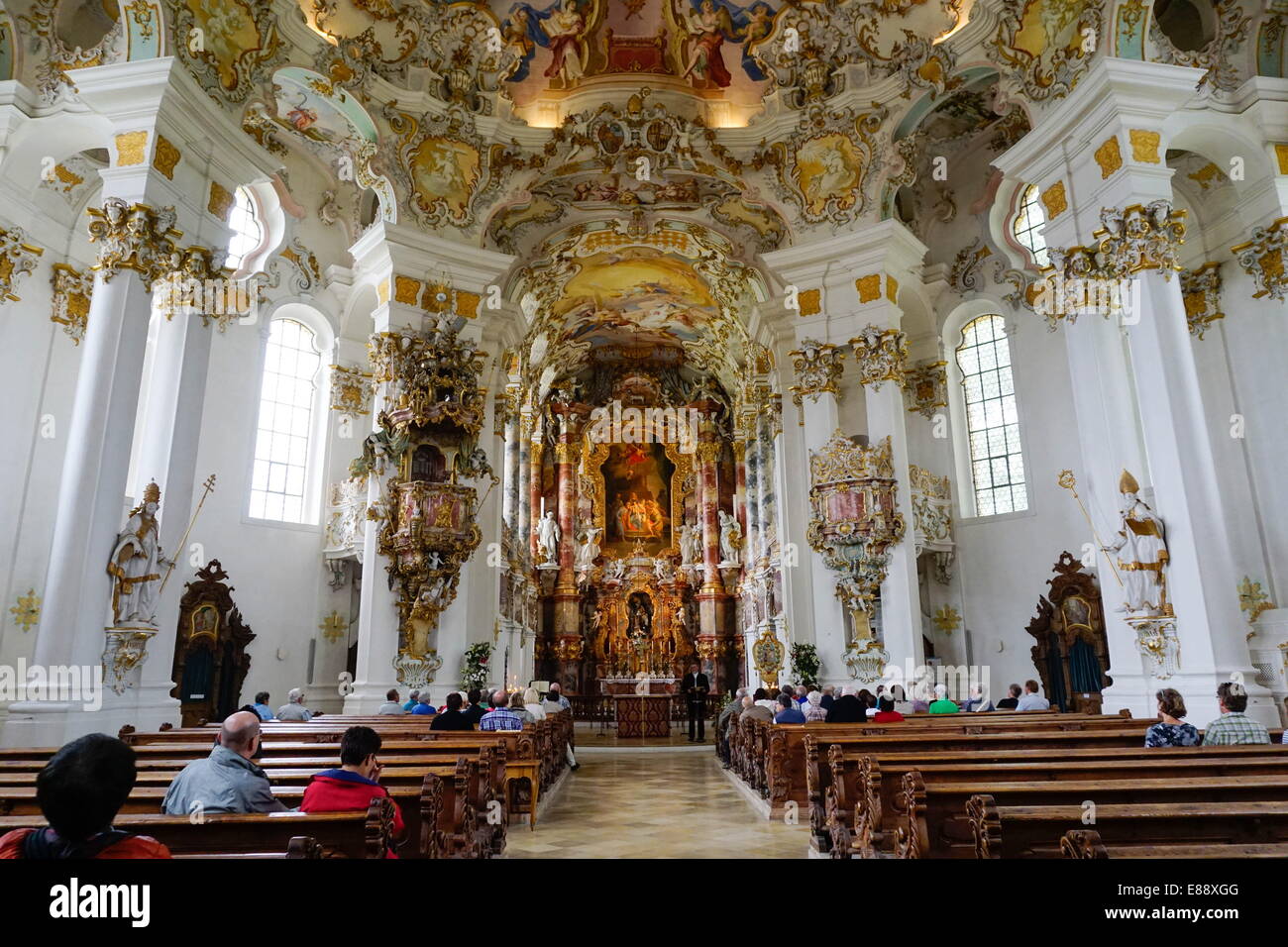 Il Weiskirche (bianco chiesa), il Sito Patrimonio Mondiale dell'UNESCO, vicino a Fussen, Baviera, Germania, Europa Foto Stock