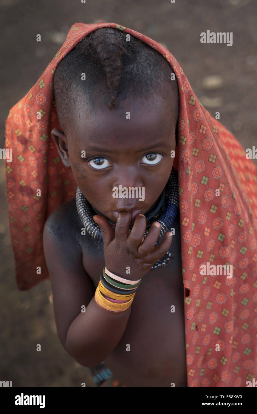 Bambino Himba, Kaokoland, Namibia, Africa Foto Stock