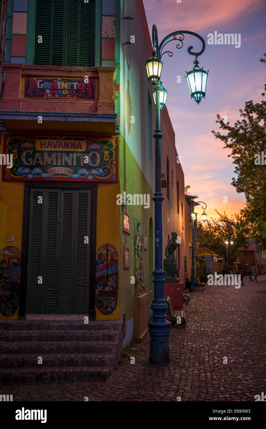 El Caminito al crepuscolo, La Boca, Buenos Aires, Argentina, Sud America Foto Stock