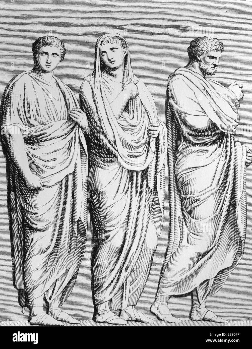 Antichità. Roma antica. Toga romana. Incisione del XIX secolo. Foto Stock