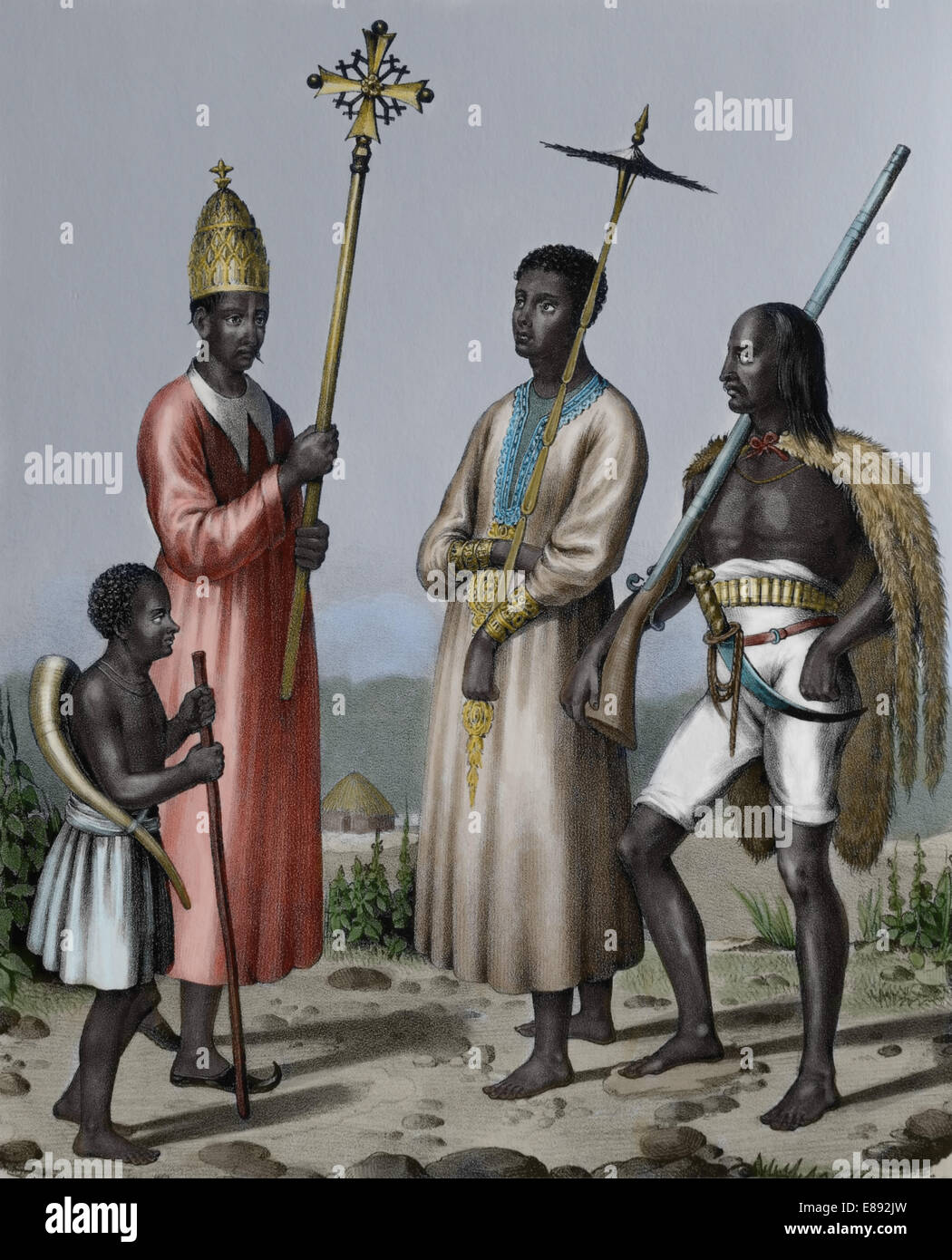 Processione. Ortodossa Etiope Chiesa Tewahedo. Abissino oggi (Etiopia), 1880. Incisione. Colorazione successiva. Foto Stock