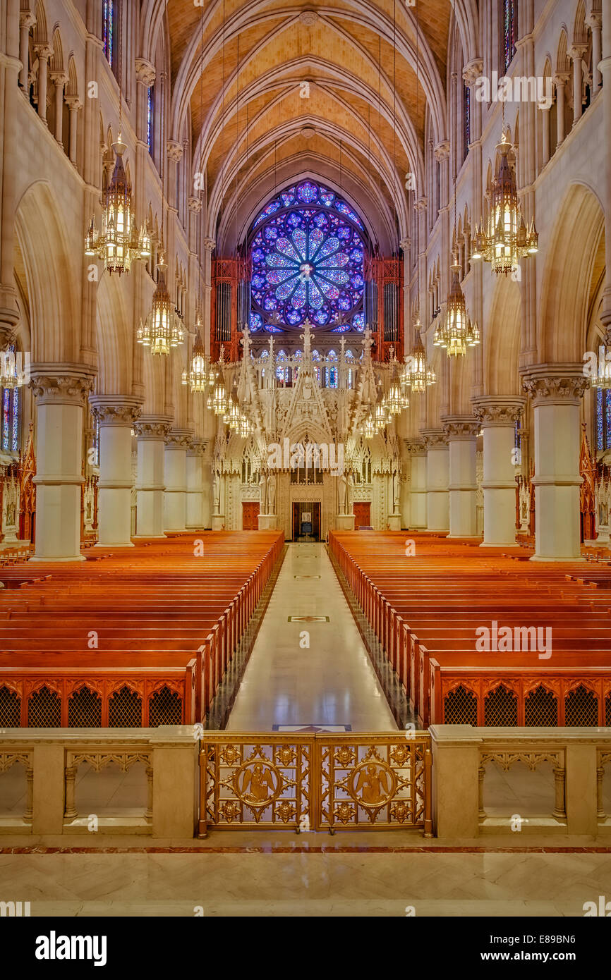 Una vista dall'altare per la parte posteriore della Chiesa della Basilica del Sacro Cuore che si trova a Newark, New Jersey. Foto Stock