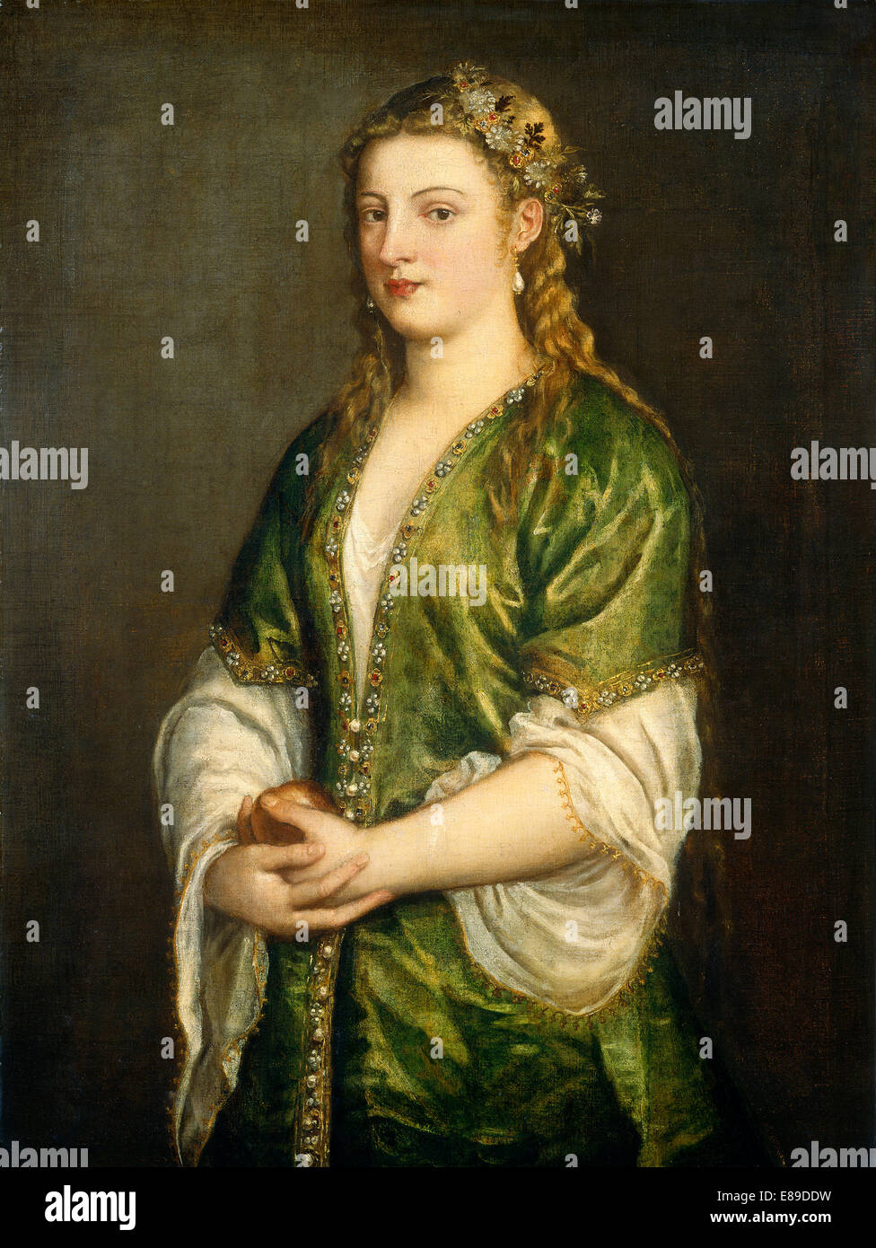 Tiziano (Italiano, c. 1490 - 1576 ), Ritratto di una dama, c. 1555, olio su tela Foto Stock