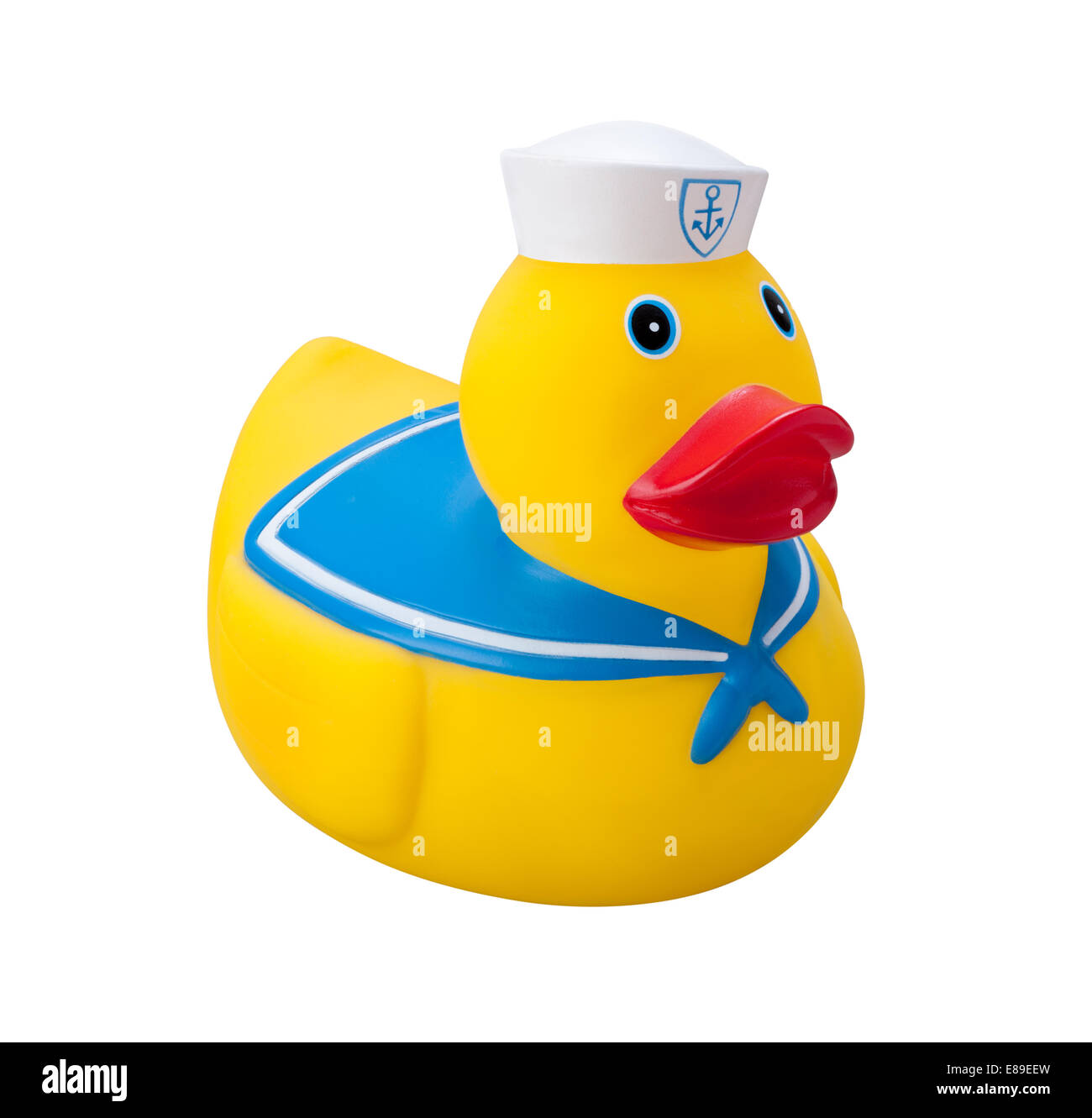 Toy Rubber Duck in un marinaio suit, isolato su uno sfondo bianco Foto Stock