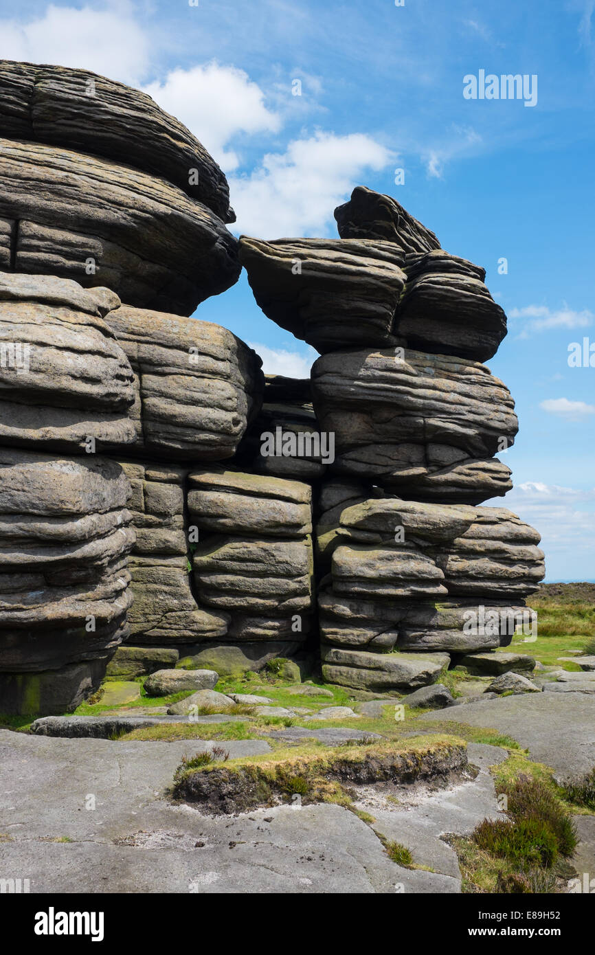 Ruota la formazione di pietre sul bordo Derwent nel Derbyshire Peak District Foto Stock