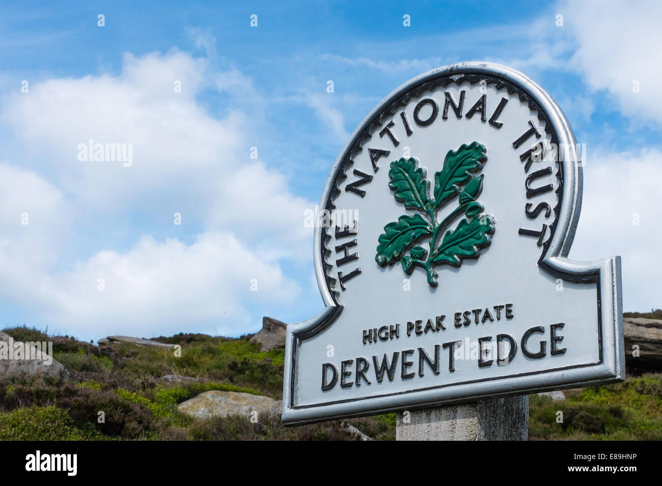 Il National Trust segno per il Derwent bordo nel Derbyshire Peak District Foto Stock