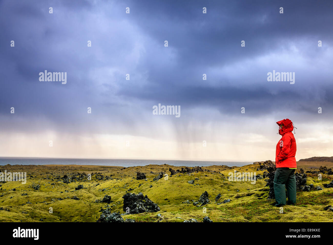 Escursionismo nel campo di lava in Islanda Foto Stock