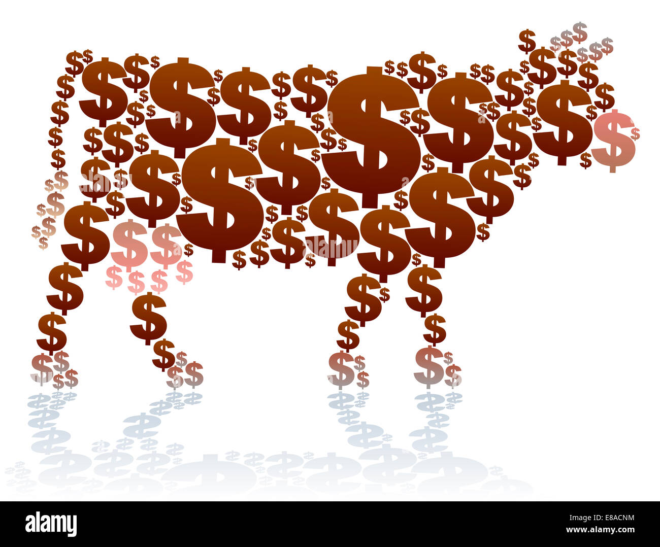 Segni di dollaro, che forma una vacca, come un simbolo per l'industria della carne Industria business. Foto Stock