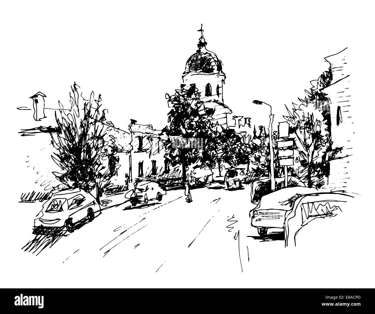 Schizzo illustrazione vettoriale di Kiev edificio storico, Ucraina Foto Stock