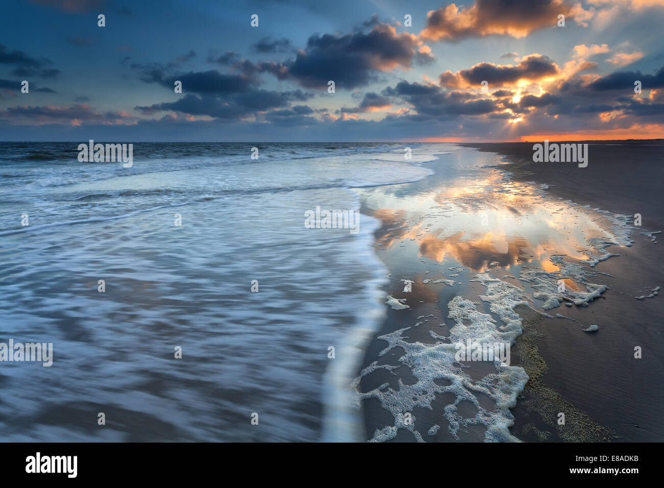 Costa del Mare del Nord a sunrise, Schiermonnikoog, Paesi Bassi Foto Stock