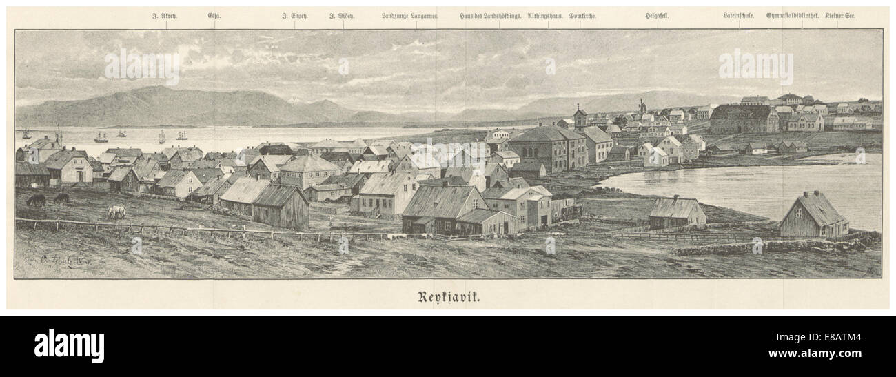 (Baumg1889) Reykjavik (Ansicht mit Orientierungsangaben) Foto Stock