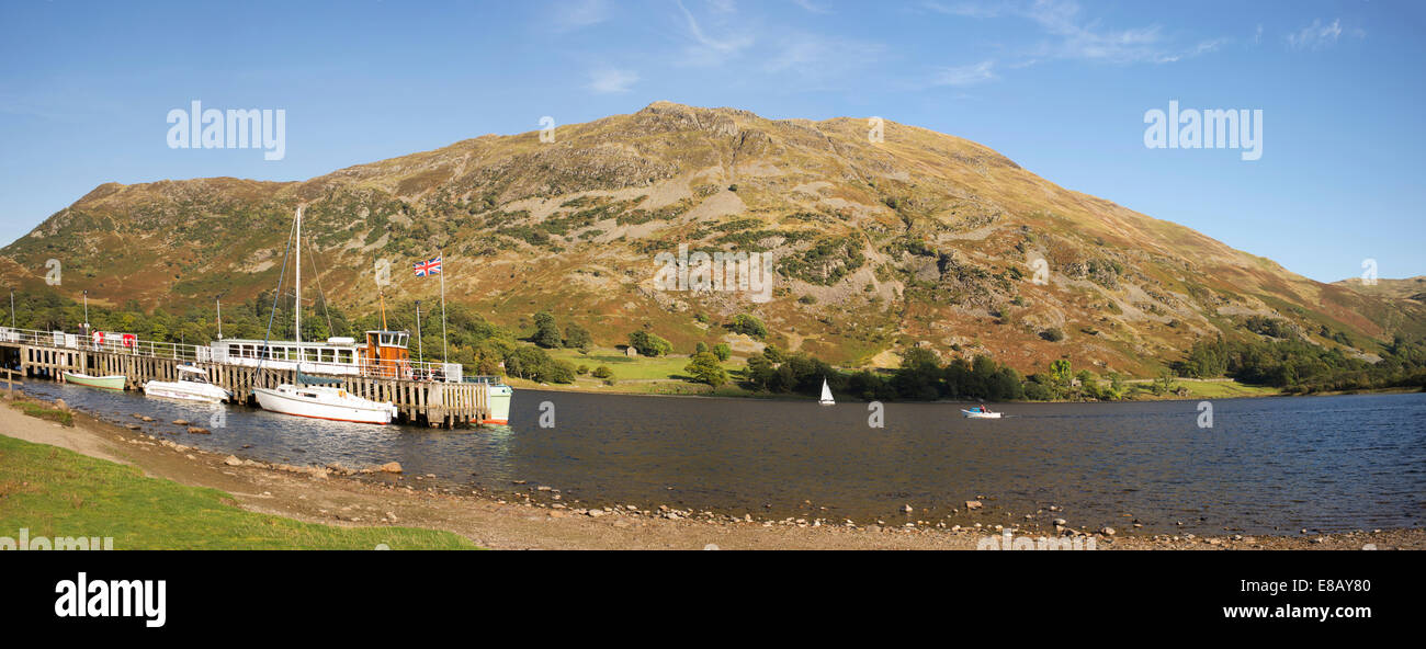 Ullswater, Glenridding vaporizzatore pier, Lake District inglese, UK. Foto Stock