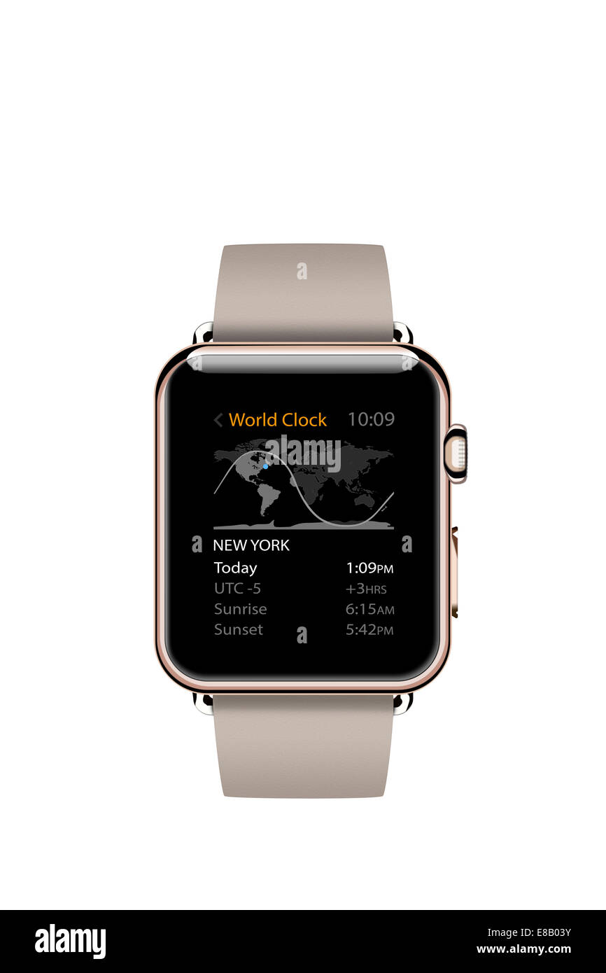 Apple Watch Edition (rose gold) Visualizzazione orologio mondiale, generati digitalmente da opere d'arte. Foto Stock