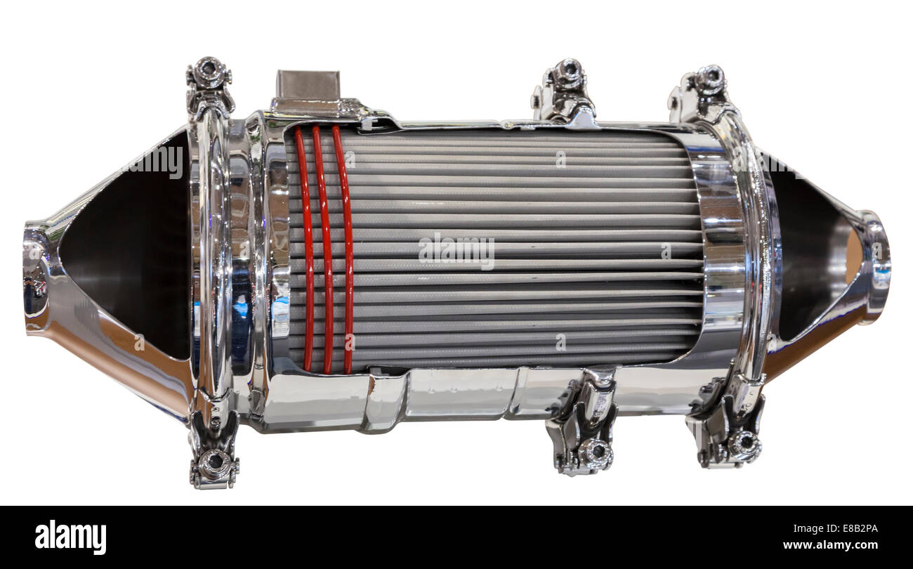 Sezione trasversale di un convertitore catalitico ed il filtro antiparticolato del motore diesel Foto Stock