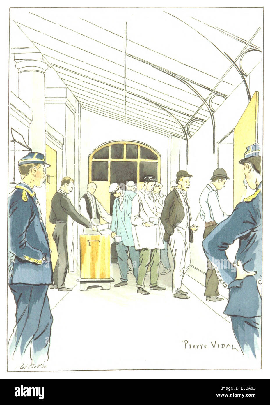 Questa illustrazione di Goudeau e Vidal raffigura la Prefettura di polizia a Parigi. Il pezzo offre una vista storica del design architettonico dell'edificio e del suo significato nelle forze dell'ordine durante il periodo. Foto Stock